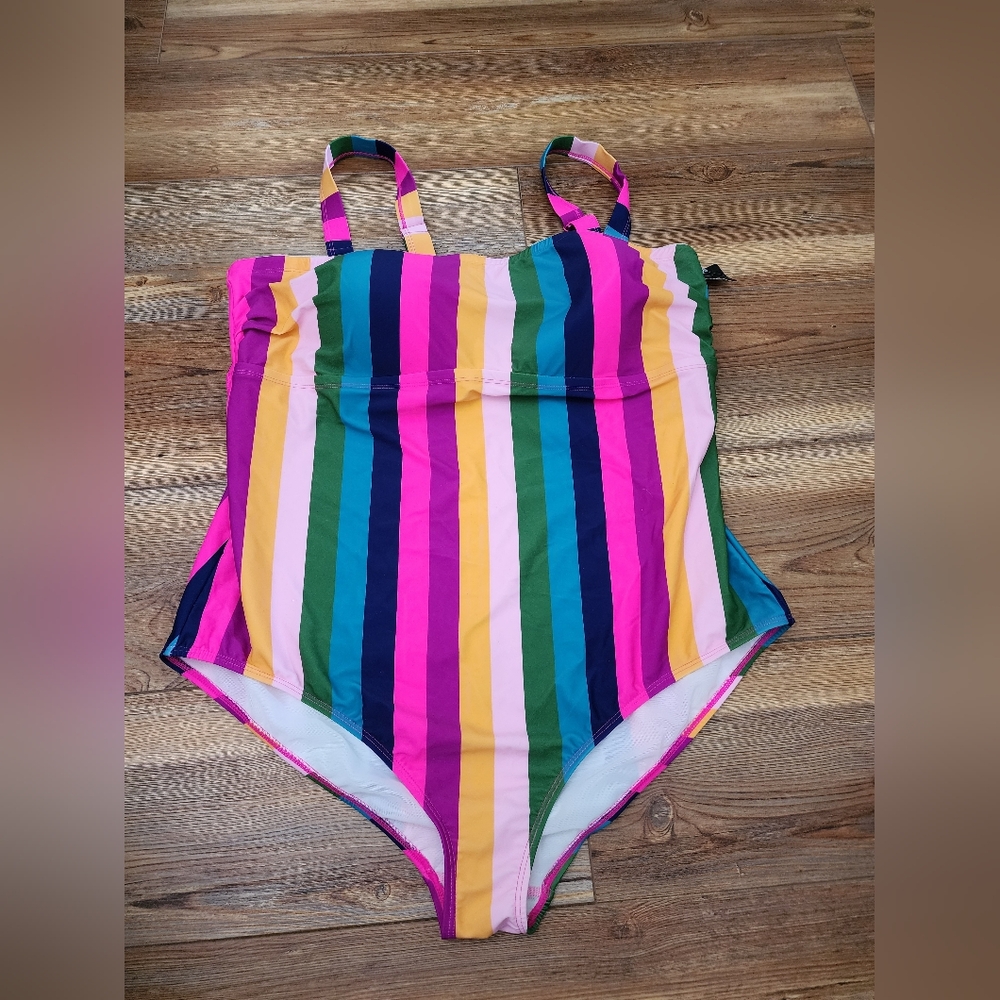 Torrid One-Piece Swimsuit Women's 3X Rainbow Rugby Stripe NEW